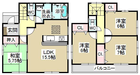 Floor plan. (Building 2), Price 32,800,000 yen, 4LDK, Land area 160.17 sq m , Building area 95.66 sq m