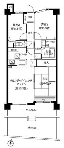 Floor plan. 3LDK, Price 17.5 million yen, Occupied area 66.41 sq m , Balcony area 9.39 sq m