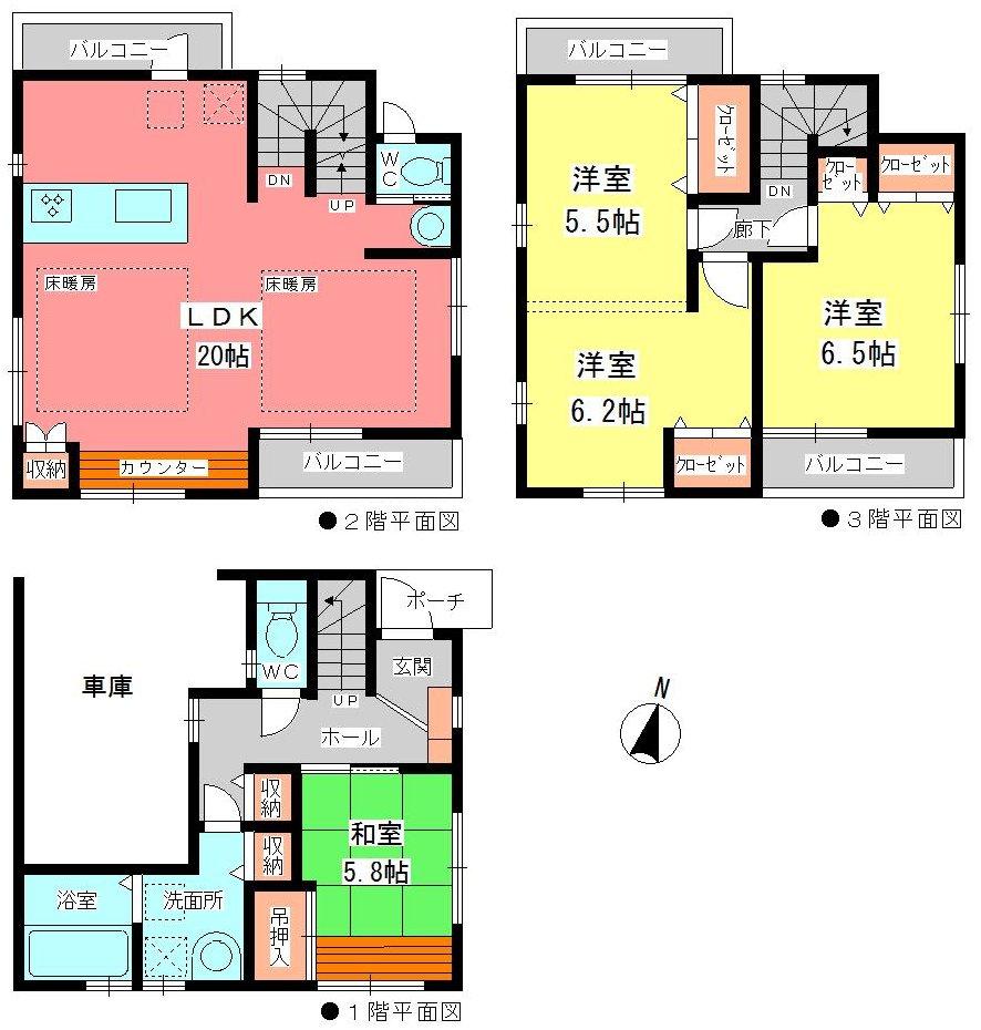 Floor plan. (A Building), Price 36.5 million yen, 4LDK, Land area 76.87 sq m , Building area 124.11 sq m