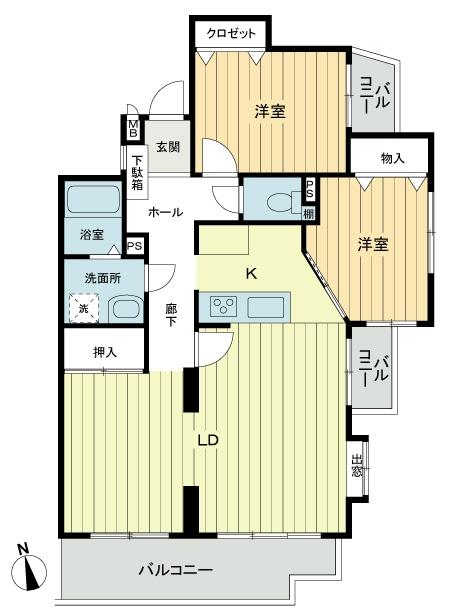 Floor plan. 2LDK, Price 11.8 million yen, Occupied area 70.13 sq m , Balcony area 12.3 sq m floor plan
