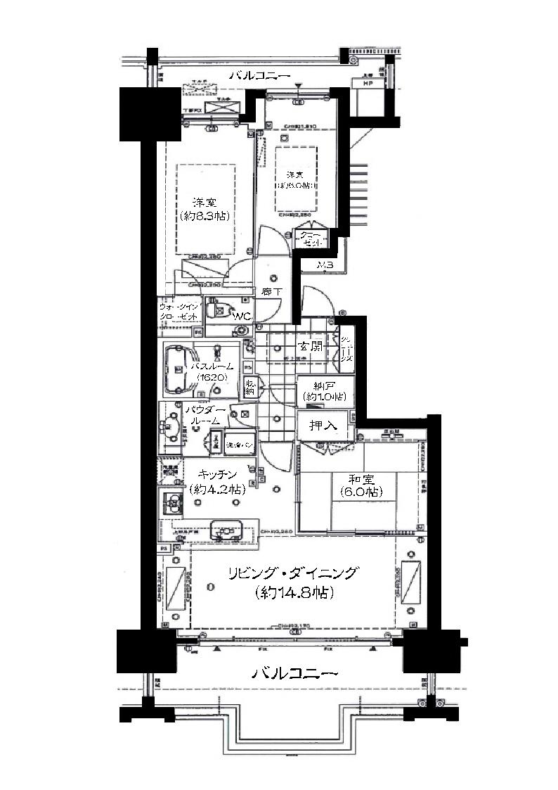 Floor plan. 3LDK + S (storeroom), Price 57 million yen, Occupied area 90.04 sq m , Balcony area 17.8 sq m