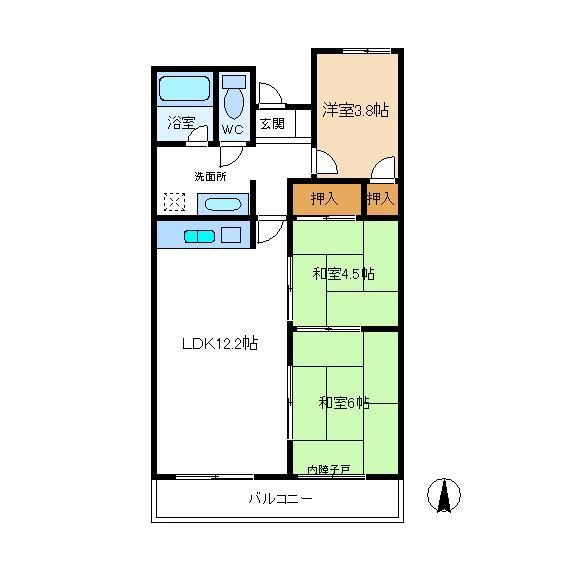 Floor plan. 3LDK, Price 5.5 million yen, Occupied area 56.01 sq m , Balcony area 9.12 sq m