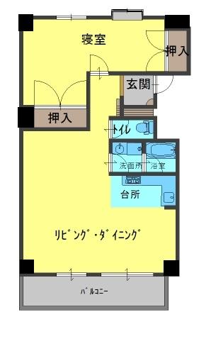 Floor plan. 1LDK, Price 12.8 million yen, Occupied area 90.34 sq m , Balcony area 9.4 sq m