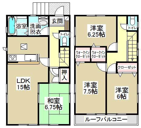 Floor plan. (Building 2), Price 33,900,000 yen, 4LDK, Land area 124.01 sq m , Building area 99.39 sq m