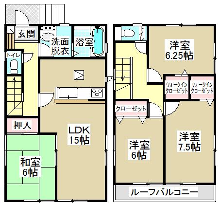 Floor plan. (3 Building), Price 33,900,000 yen, 4LDK, Land area 124 sq m , Building area 99.39 sq m