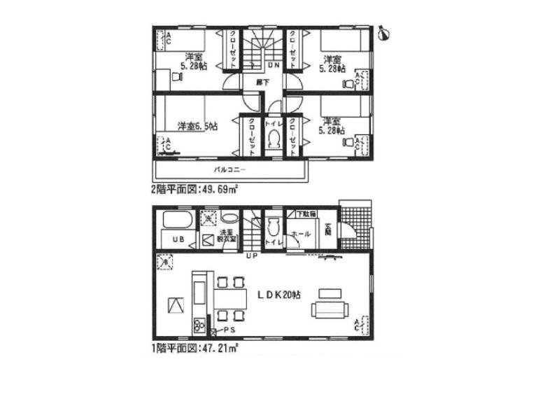 Floor plan. (Building 2), Price 31,800,000 yen, 4LDK, Land area 132.45 sq m , Building area 96.9 sq m