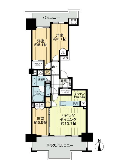 Floor plan. 3LDK + 2S (storeroom), Price 56,800,000 yen, Occupied area 85.97 sq m , Balcony area 29.11 sq m floor plan