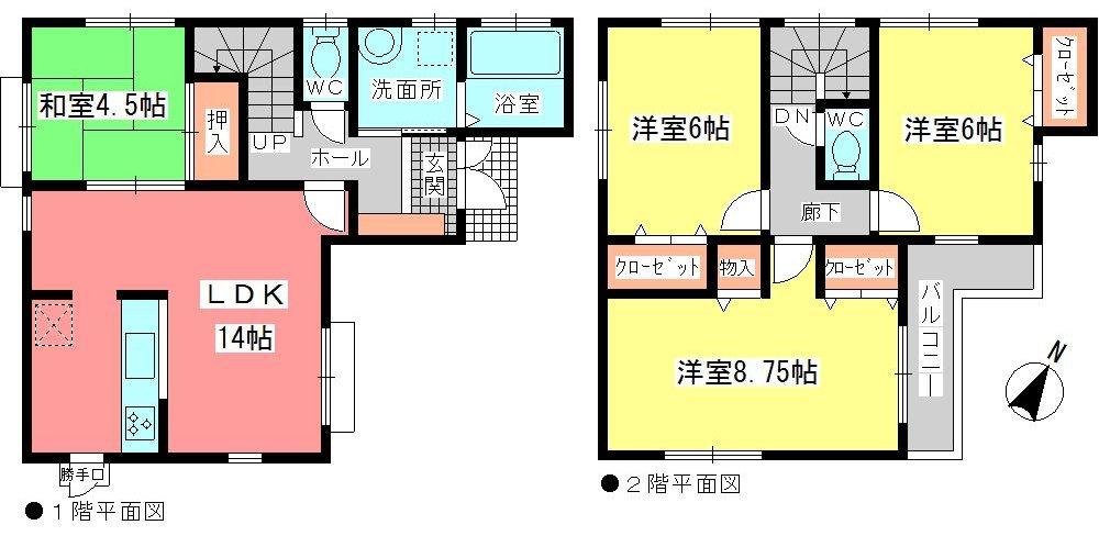 Floor plan. (Building 2), Price 32,880,000 yen, 4LDK, Land area 120.55 sq m , Building area 94.41 sq m