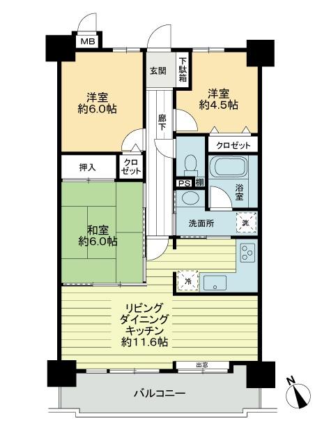 Floor plan. 3LDK, Price 19,800,000 yen, Occupied area 70.02 sq m , Balcony area 10.47 sq m floor plan