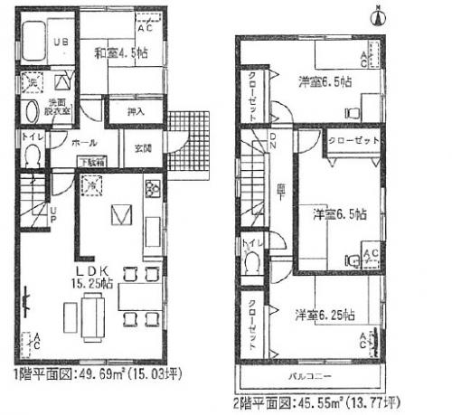 Floor plan. (Building 2), Price 28,900,000 yen, 4LDK, Land area 127.12 sq m , Building area 95.24 sq m