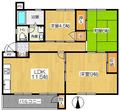 Floor plan. 3LDK, Price 8.4 million yen, Occupied area 64.28 sq m , Between the balcony area 5.5 sq m floor plan