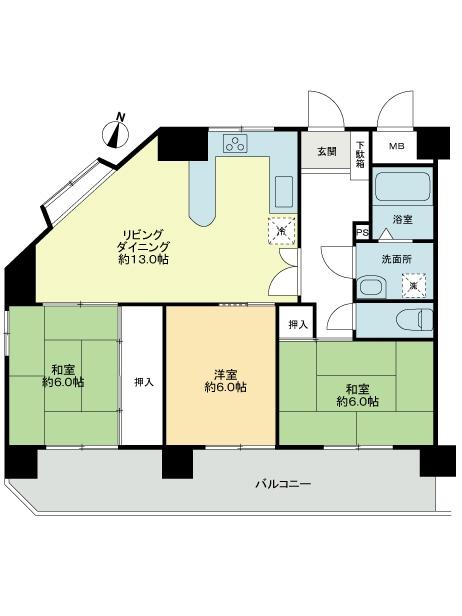 Floor plan. 3LDK, Price 12.8 million yen, Occupied area 71.89 sq m , Balcony area 14.75 sq m floor plan
