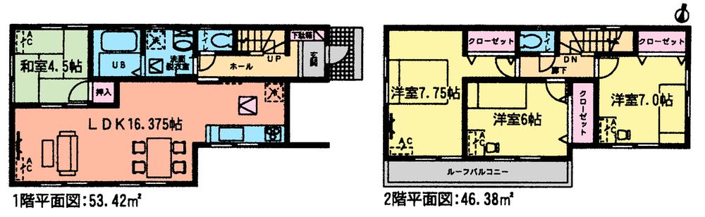 Floor plan. (Building 2), Price 33,900,000 yen, 4LDK, Land area 109.21 sq m , Building area 99.8 sq m