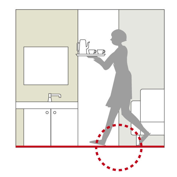 Building structure.  [Full flat floor] The living room from the hallway, Full-flat design that eliminates the floor stepped to the doorway to the wash room and bathroom has been adopted (entrance ・ Except for the balcony step. Conceptual diagram)
