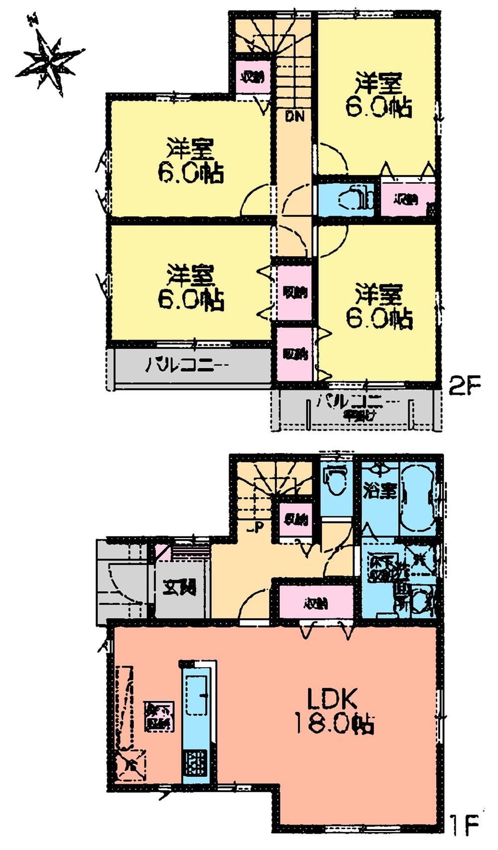 Floor plan. (Building 2), Price 35,500,000 yen, 4LDK, Land area 130.22 sq m , Building area 101.02 sq m