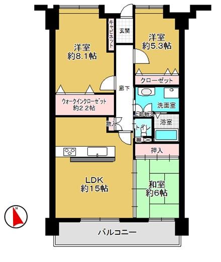 Floor plan. 3LDK, Price 15.8 million yen, Occupied area 82.48 sq m , Balcony area 10.2 sq m