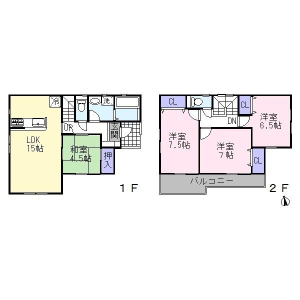 Floor plan. 34,500,000 yen, 4LDK, Land area 111.12 sq m , Building area 95.24 sq m