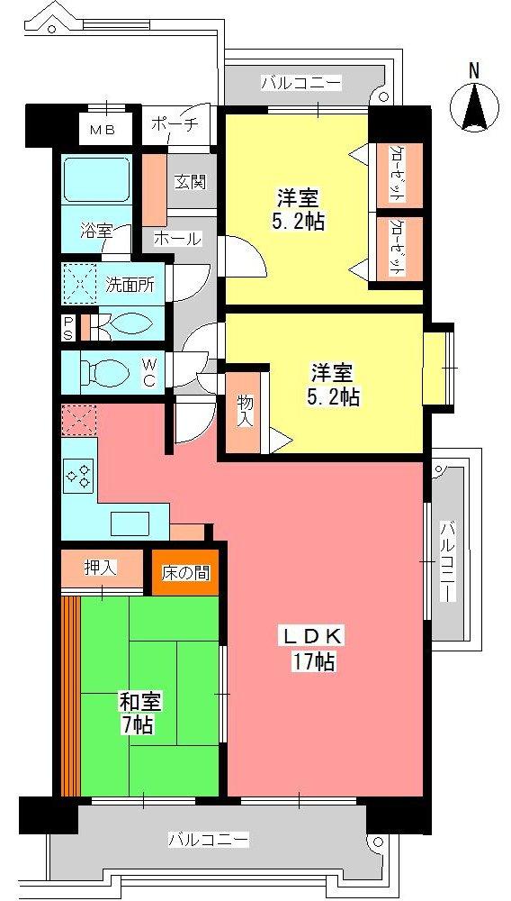 Floor plan. 3LDK, Price 14.5 million yen, Occupied area 74.55 sq m , Balcony area 15.88 sq m