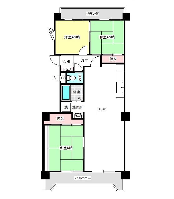 Floor plan. 3LDK, Price 7 million yen, Occupied area 67.42 sq m , Balcony area 11.85 sq m