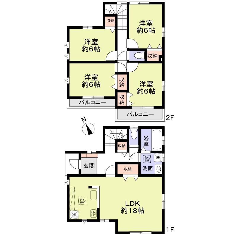 Floor plan. (Building 2), Price 36.5 million yen, 4LDK, Land area 130.22 sq m , Building area 101.02 sq m