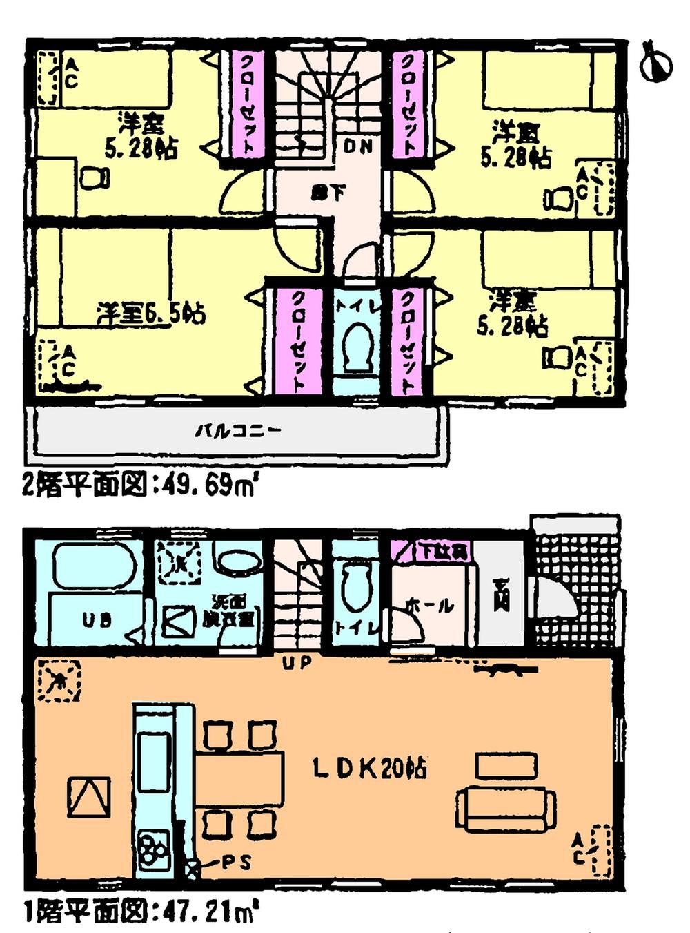 Floor plan. (Building 2), Price 30,900,000 yen, 4LDK, Land area 132.45 sq m , Building area 96.9 sq m