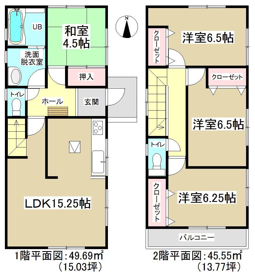 Floor plan. (Building 2), Price 28,900,000 yen, 4LDK, Land area 127.12 sq m , Building area 95.24 sq m