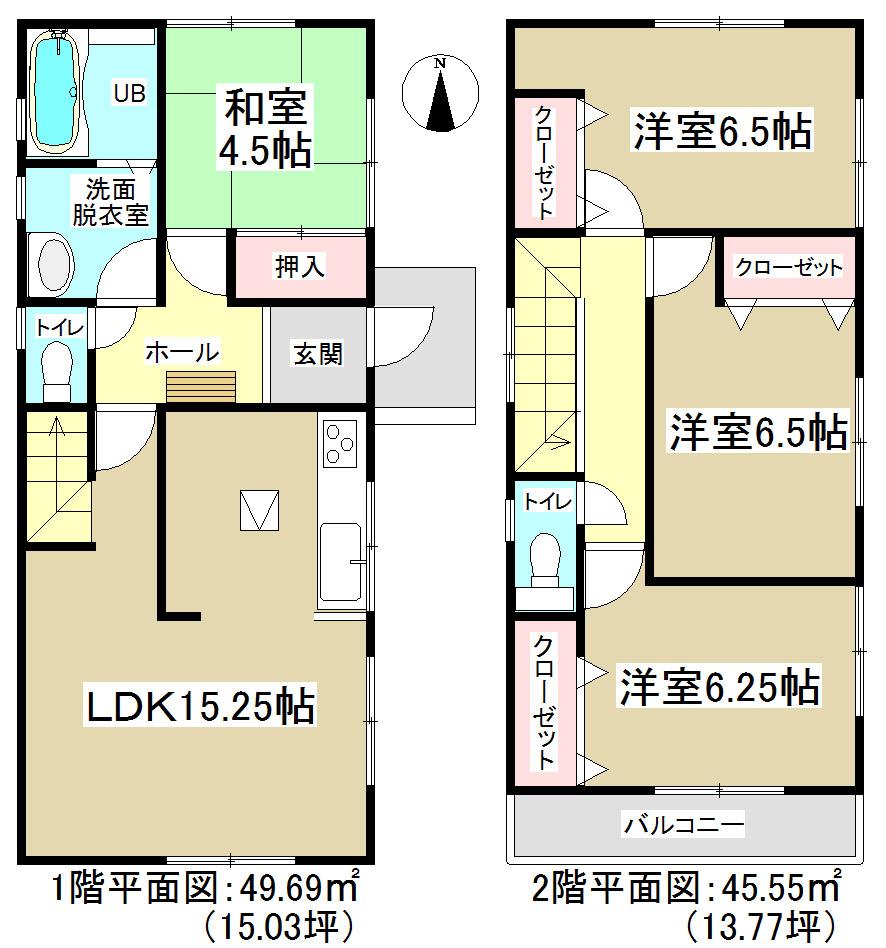 Floor plan. (Building 2), Price 28,900,000 yen, 4LDK, Land area 127.12 sq m , Building area 95.24 sq m