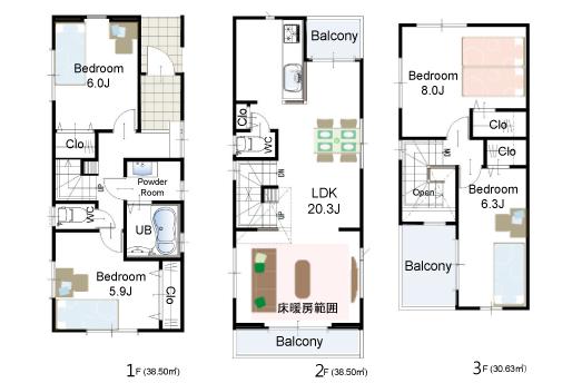 Floor plan. 30,800,000 yen, 4LDK, Land area 80.2 sq m , Floor considering the flow line of the building area 107.63 sq m woman! 