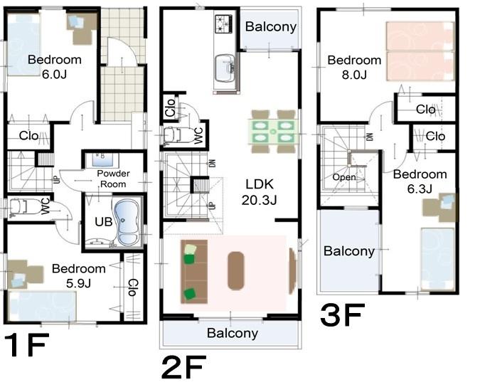 Floor plan. (A Building), Price 30,800,000 yen, 4LDK, Land area 80.2 sq m , Building area 107.63 sq m