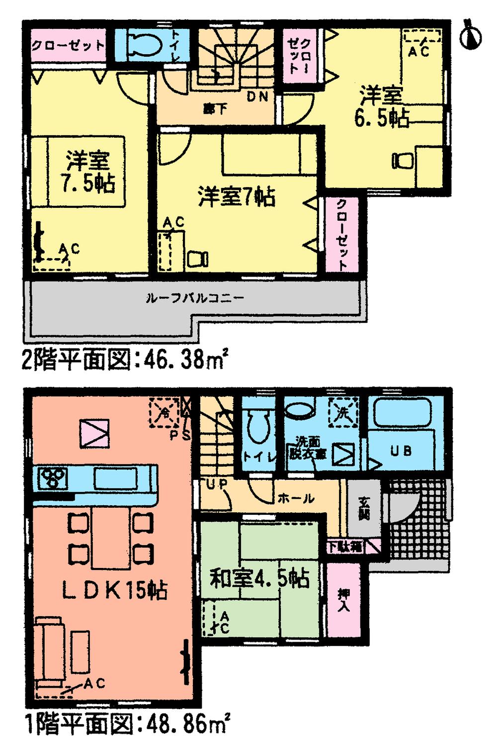 Floor plan. (1 Building), Price 34,500,000 yen, 4LDK, Land area 111.12 sq m , Building area 95.24 sq m