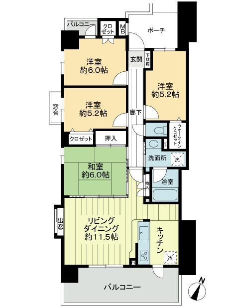 Floor plan. 4LDK, Price 19,800,000 yen, Occupied area 80.26 sq m , Balcony area 14.42 sq m floor plan