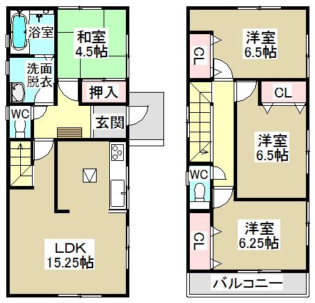 Floor plan. (Building 2), Price 28,900,000 yen, 4LDK, Land area 127.12 sq m , Building area 95.24 sq m