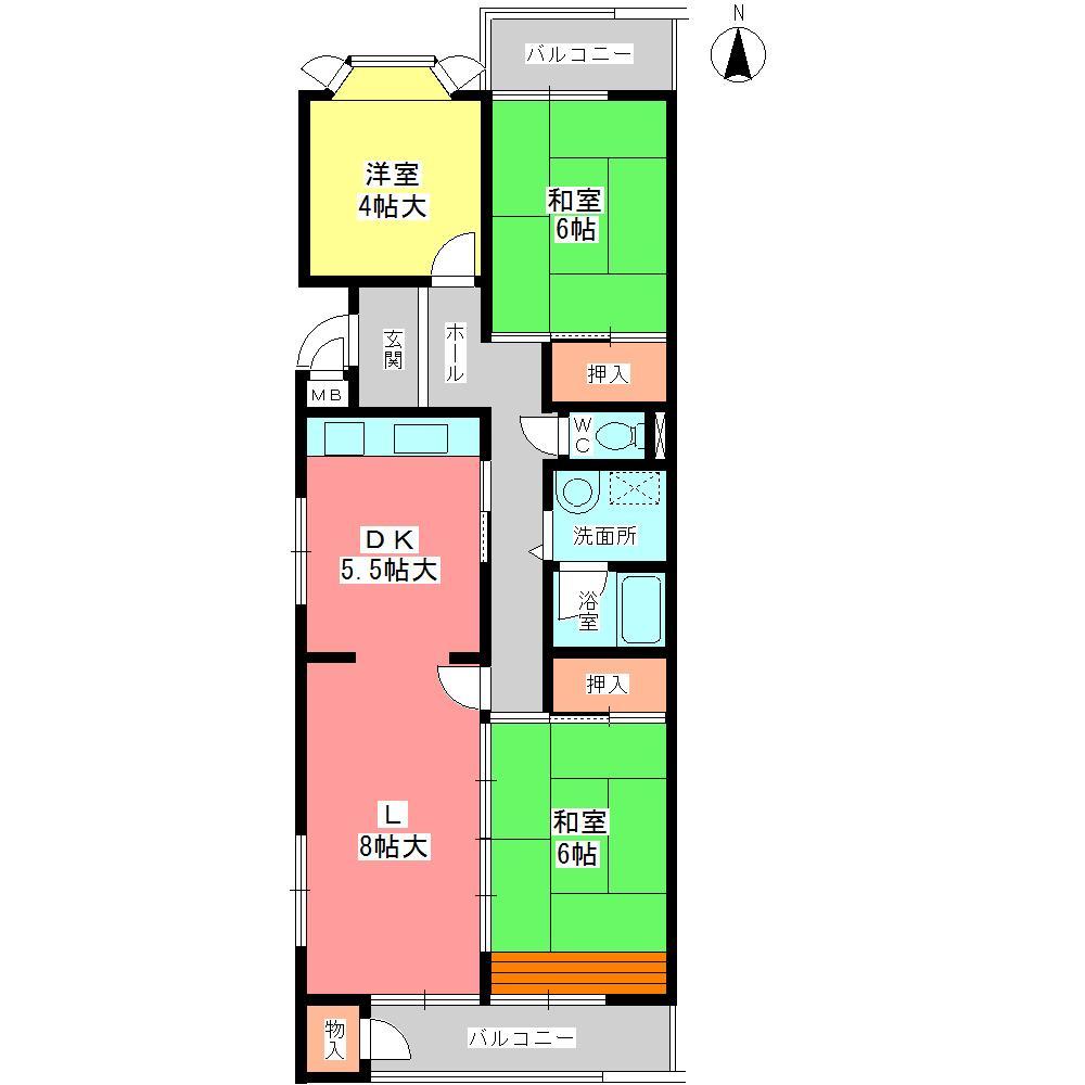 Floor plan. 3LDK, Price 12.5 million yen, Occupied area 74.22 sq m , Balcony area 8.45 sq m