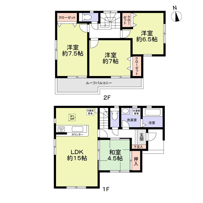 Floor plan. (1 Building), Price 34,500,000 yen, 4LDK, Land area 111.12 sq m , Building area 95.24 sq m