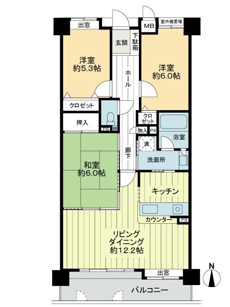 Floor plan. 3LDK, Price 14.8 million yen, Occupied area 73.05 sq m , Balcony area 8.76 sq m floor plan