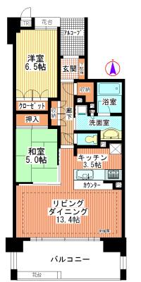 Floor plan. 2LDK, Price 21,800,000 yen, Occupied area 66.96 sq m , Balcony area 12.4 sq m