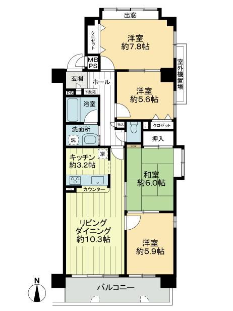 Floor plan. 4LDK, Price 17,900,000 yen, Footprint 84.6 sq m , Balcony area 9.44 sq m floor plan