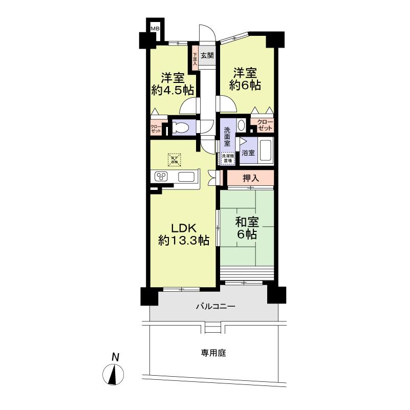 Floor plan. 3LDK, Price 17.5 million yen, Occupied area 66.41 sq m , Balcony area 9.39 sq m 3LDK