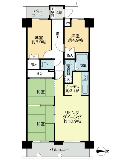 Floor plan. 4LDK, Price 9.8 million yen, Footprint 77.6 sq m , Balcony area 13.76 sq m floor plan