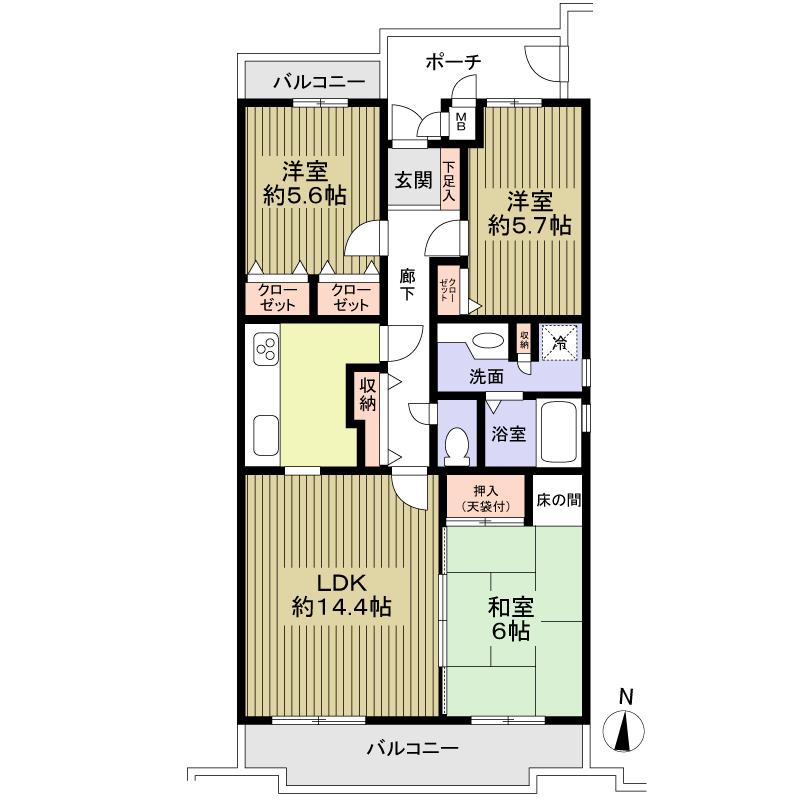 Floor plan. 3LDK, Price 14.8 million yen, Occupied area 75.75 sq m , Balcony area 11.32 sq m
