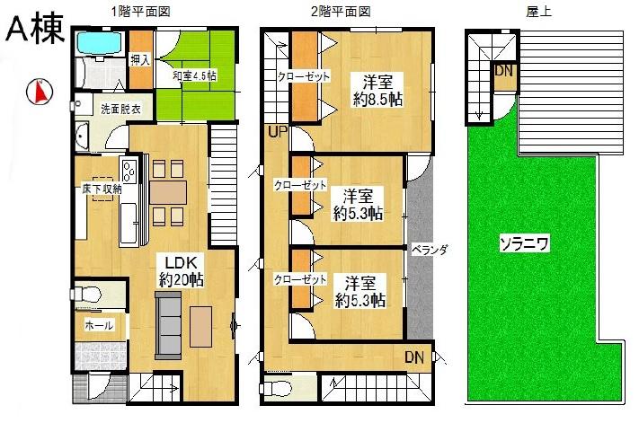 Floor plan. (A Building), Price 37,880,000 yen, 4LDK, Land area 122.03 sq m , Building area 113.44 sq m