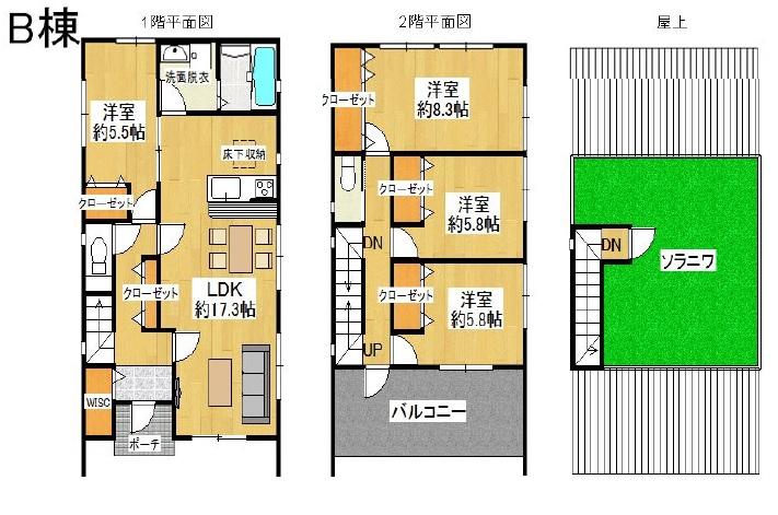 Floor plan. (B Building), Price 37,880,000 yen, 4LDK, Land area 122.01 sq m , Building area 111.37 sq m
