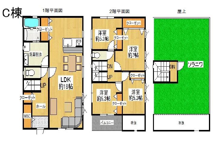 Floor plan. (C Building), Price 38,880,000 yen, 4LDK, Land area 122.01 sq m , Building area 109.3 sq m