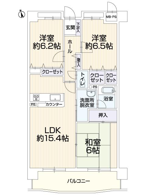 Floor plan. 3LDK, Price 16.8 million yen, Occupied area 77.44 sq m , Balcony area 11.25 sq m