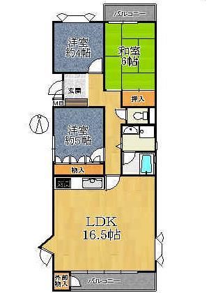 Floor plan. 3LDK, Price 13.5 million yen, Occupied area 74.22 sq m , Balcony area 8.45 sq m