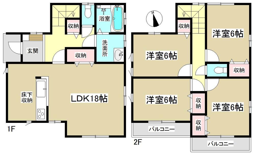 Floor plan. (Building 2), Price 35,500,000 yen, 4LDK, Land area 130.22 sq m , Building area 101.02 sq m