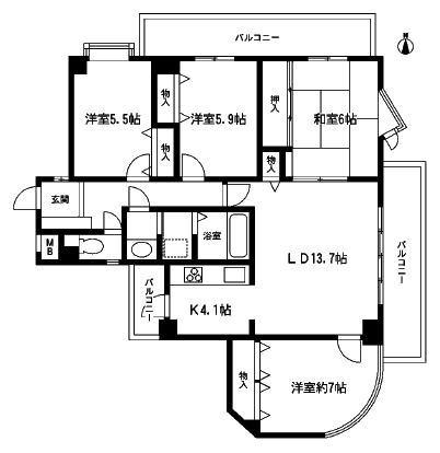 Floor plan. 4LDK, Price 13.8 million yen, Occupied area 83.81 sq m , Balcony area 17.24 sq m floor plan