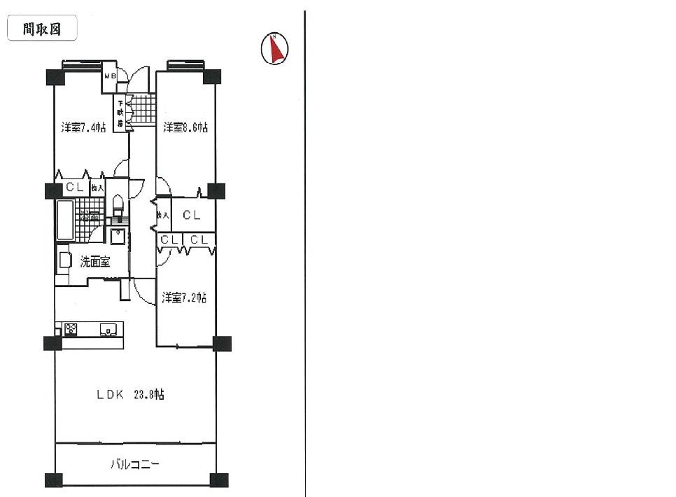 Floor plan. 3LDK, Price 14.8 million yen, Footprint 104.35 sq m , Balcony area 13.5 sq m