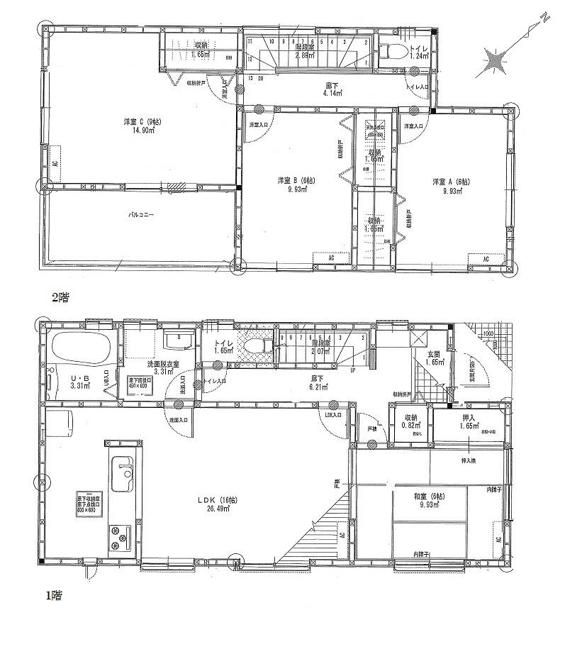Floor plan. (Building 2), Price 21,800,000 yen, 4LDK, Land area 139.02 sq m , Building area 105.17 sq m