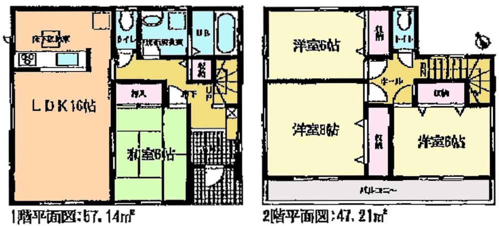 Floor plan. (Building 2), Price 21,800,000 yen, 4LDK, Land area 151.35 sq m , Building area 104.35 sq m